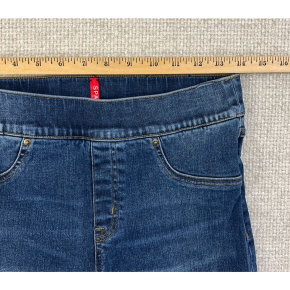 Spanx Jeans Women's M Skinny Slimming Stretch Pull On Blue Distressed Jeggings - Picture 6 of 12